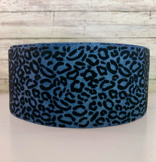 3” velvet process cheetah denim print polyester grosgrain ribbon