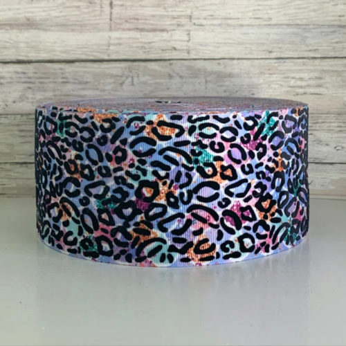 3” velvet process cheetah print polyester grosgrain ribbon