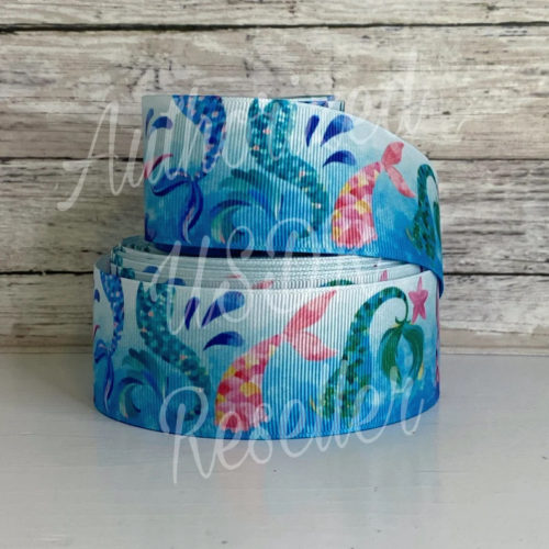 Mermaid print grosgrain ribbon