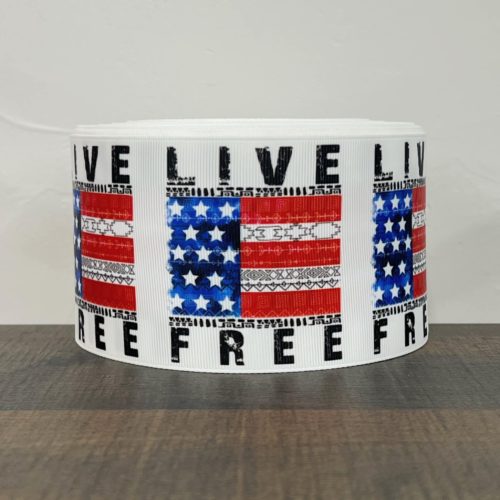 3” live free American flag polyester grosgrain ribbon