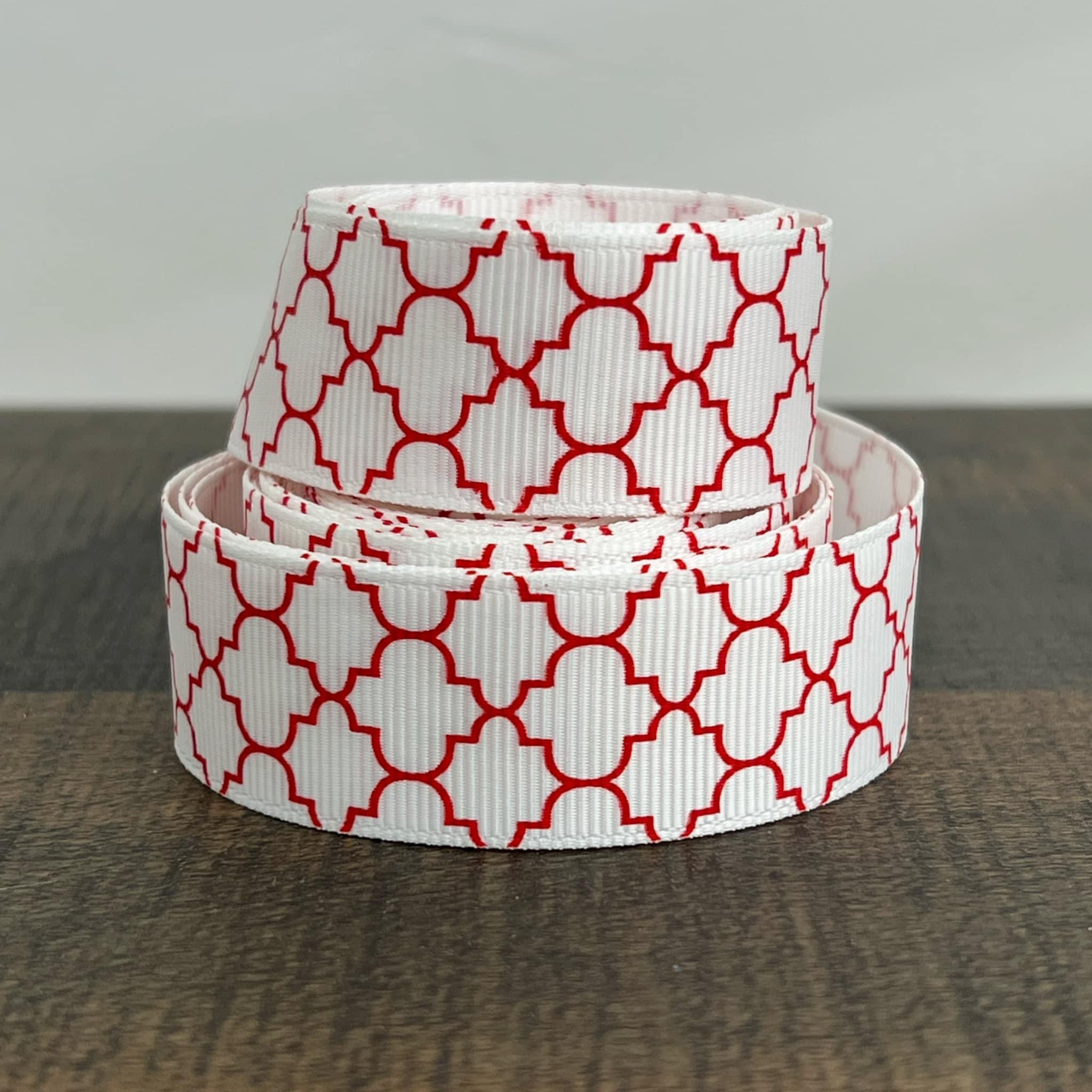 7/8” red quatrefoil polyester grosgrain ribbon